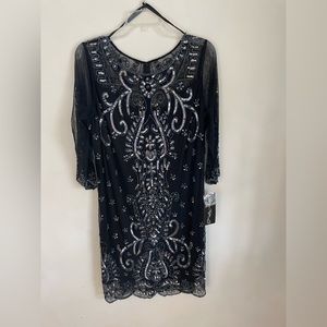 NWT - Long Sleeve Black Beaded Mother of the Bride Mini Dress Size 14W